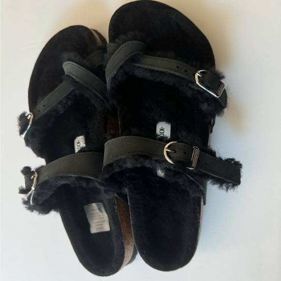NWT Birkenstock Made in Germany Mayari Shearling Sandals - Leather black 864sn - Picture 7 of 10